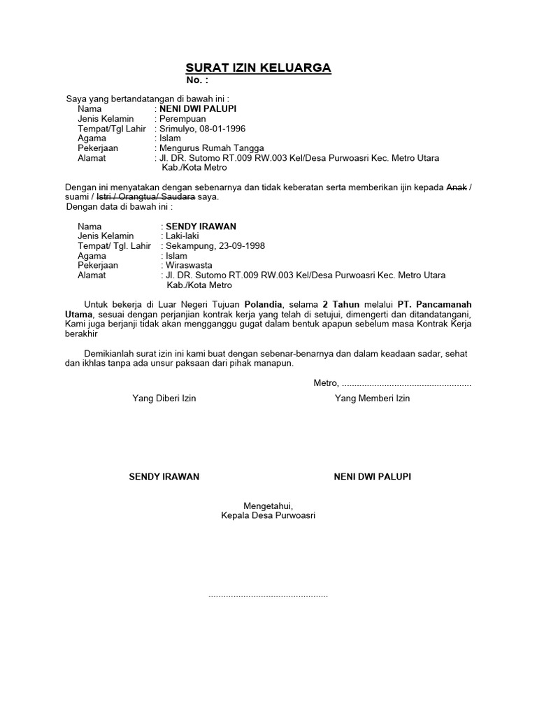 Surat Izin Keluarga untuk Kerja di Polandia | PDF | Pengembangan Diri ...
