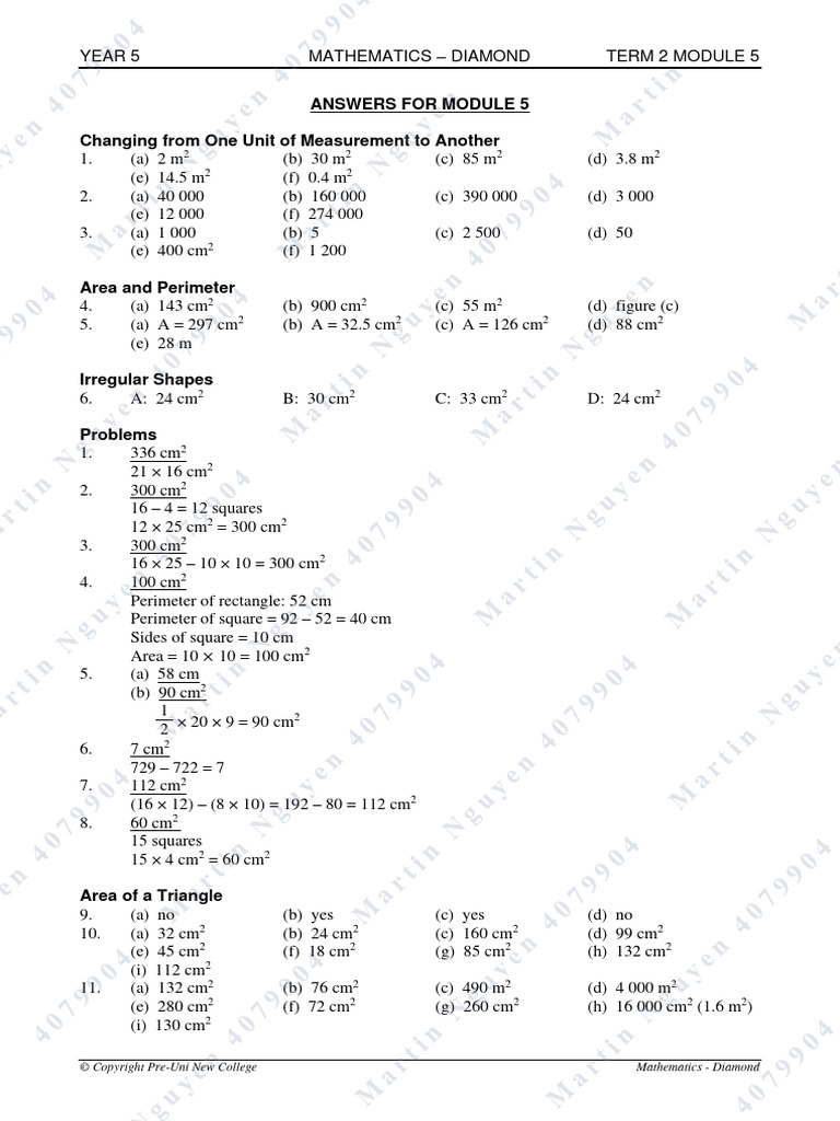 Year 5 Math Module 5 Answers | PDF | Area | Rectangle