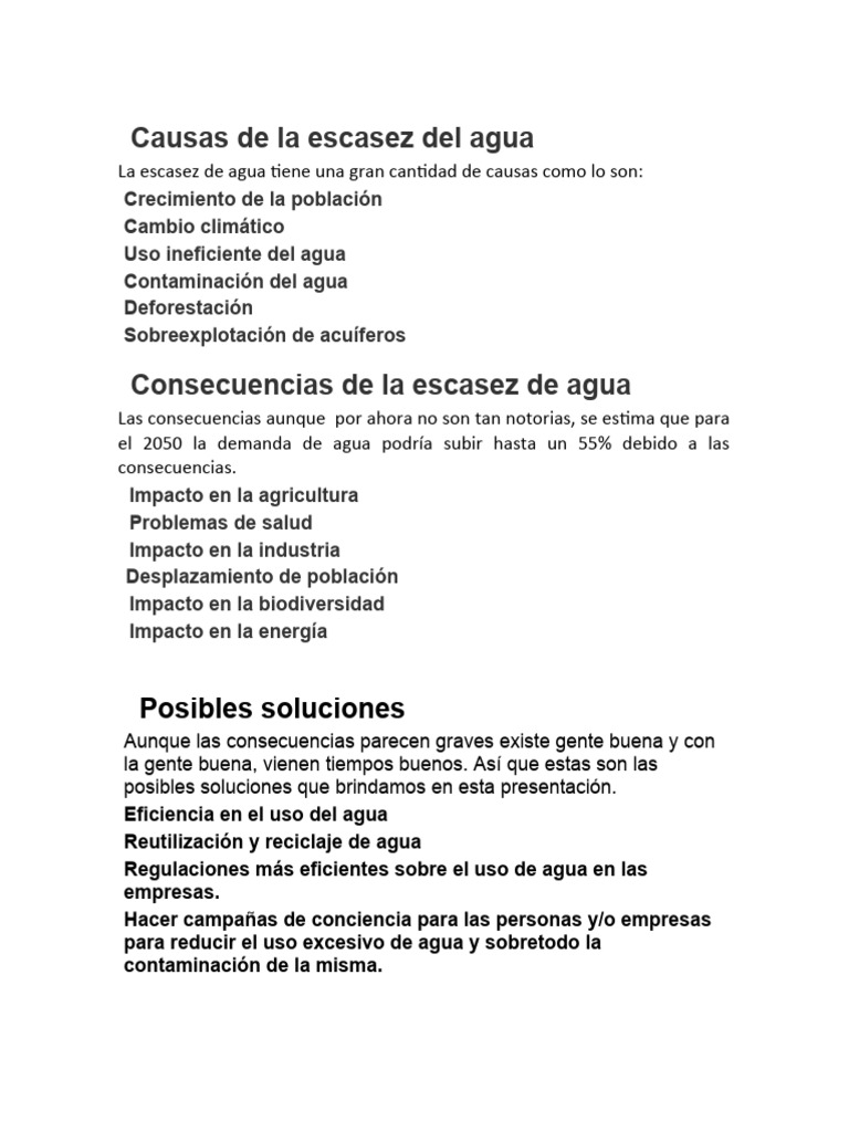 Causas y consecuencias de la escasez de agua | PDF