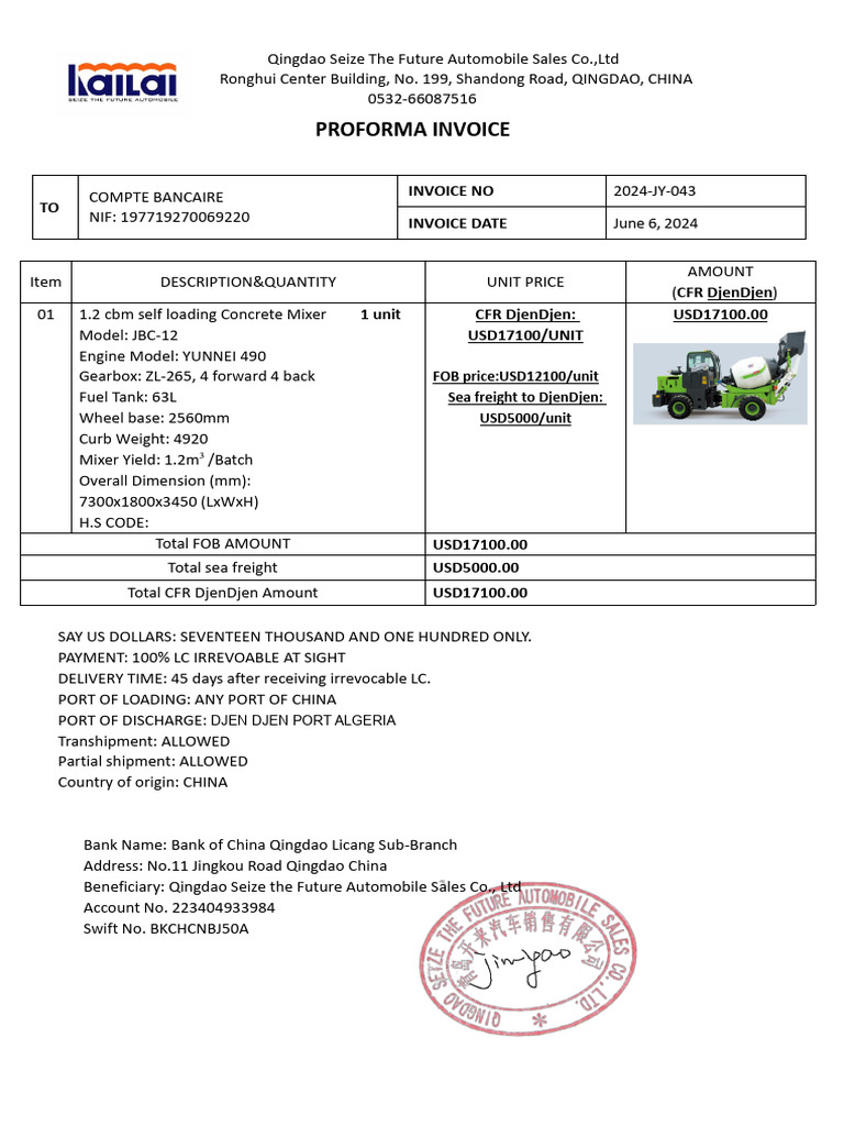 PI For Self-Loading Concrete Mixer | PDF | Business | Finance & Money ...