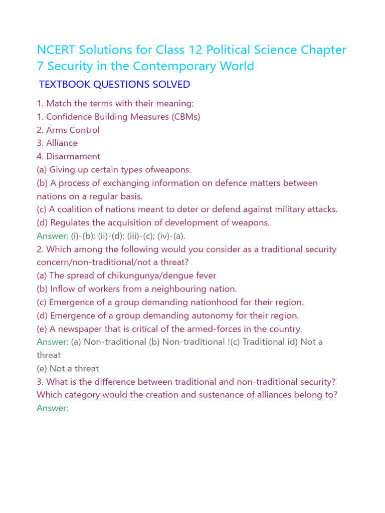 Class 12 Political Science Security Solutions | PDF | Arms Control ...