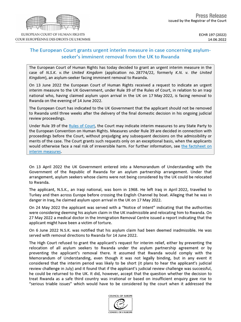 ECHR Halts UK Asylum Seeker's Removal | PDF | Asylum Seeker | Right Of ...