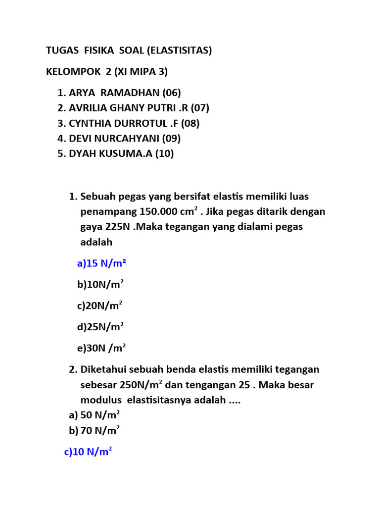 Soal Elastisitas Fisika Kelas XI MIPA | PDF