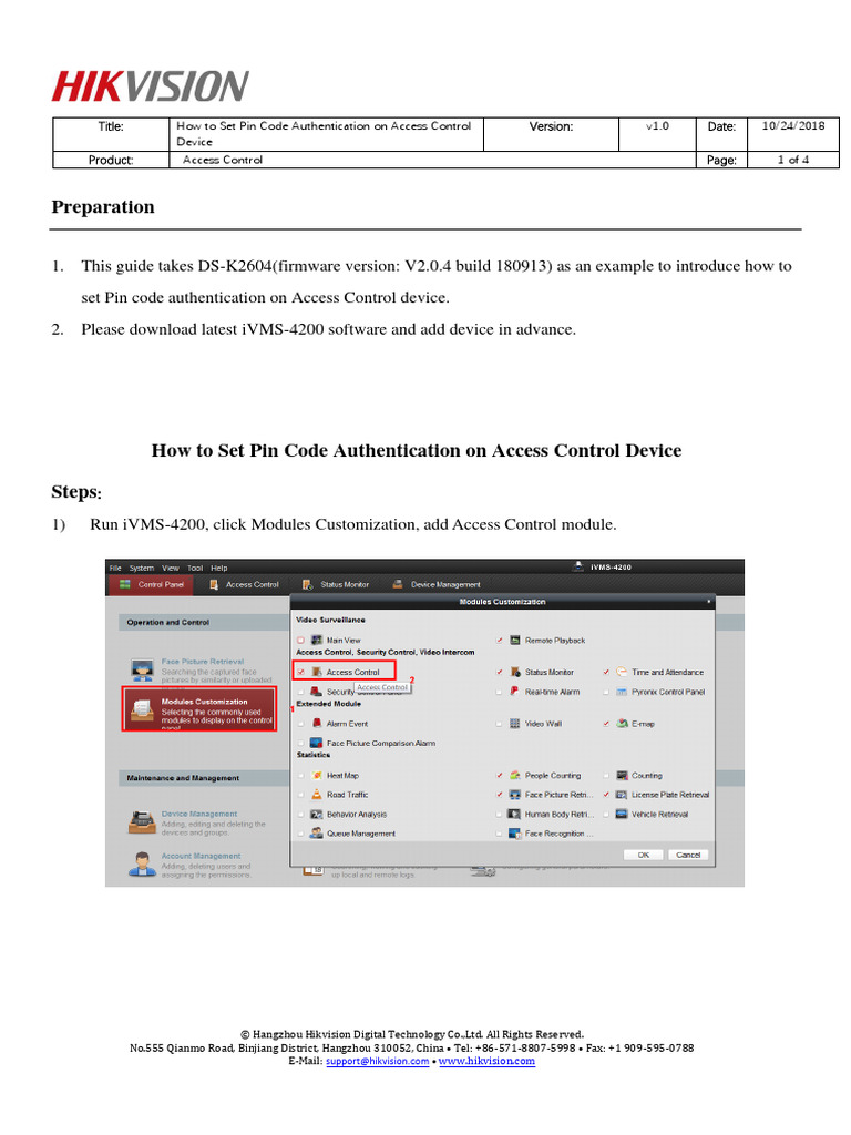 How to Set Pin Code Authentication on Access Control Device IVMS ...
