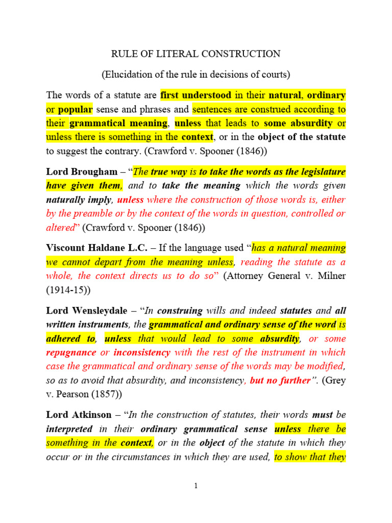 Understanding Literal Construction Rules | PDF | Government | Legal ...