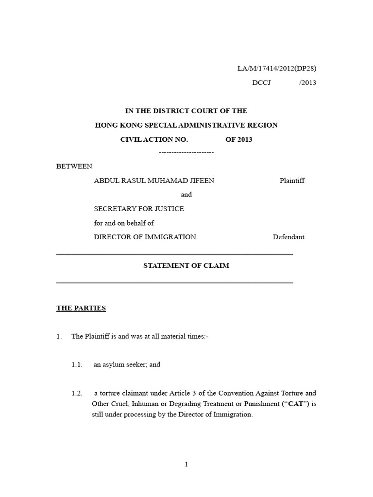 Statement of Claim | PDF | Damages | Detention (Imprisonment)