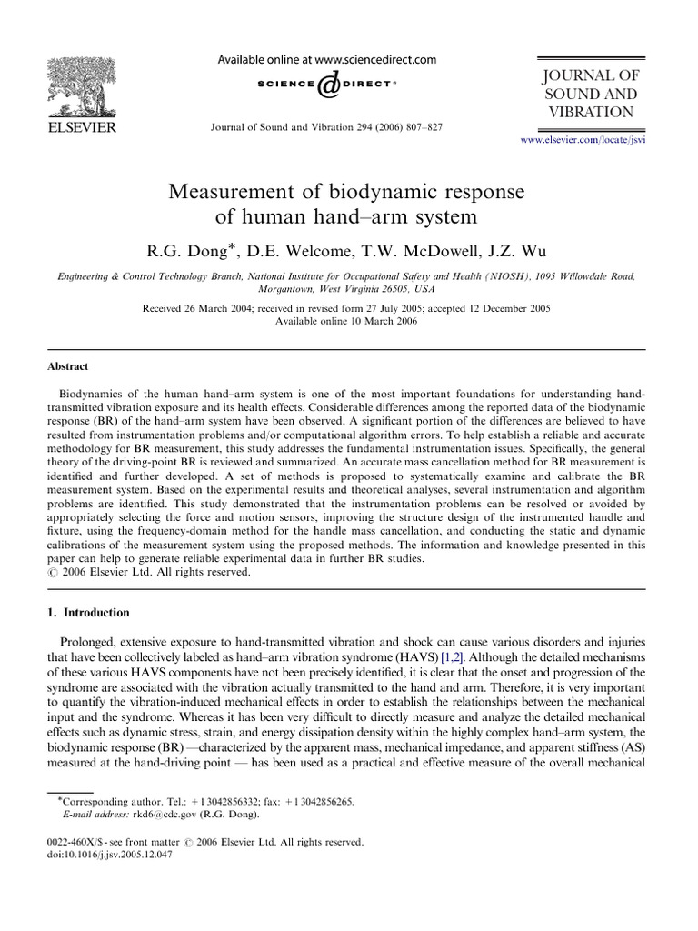 Measurement of Biodynamic Response of Human Hand-Arm System | PDF ...