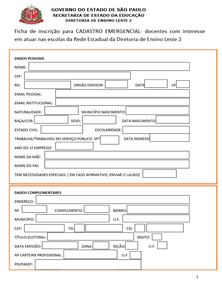 Inscrição para Cadastro Emergencial de Docentes | PDF
