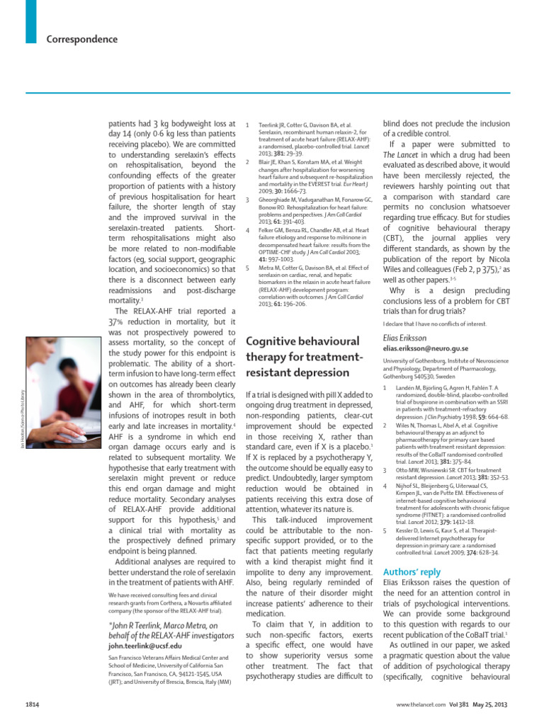 Cognitive Behavioural Therapy For Treatmentresista | PDF ...
