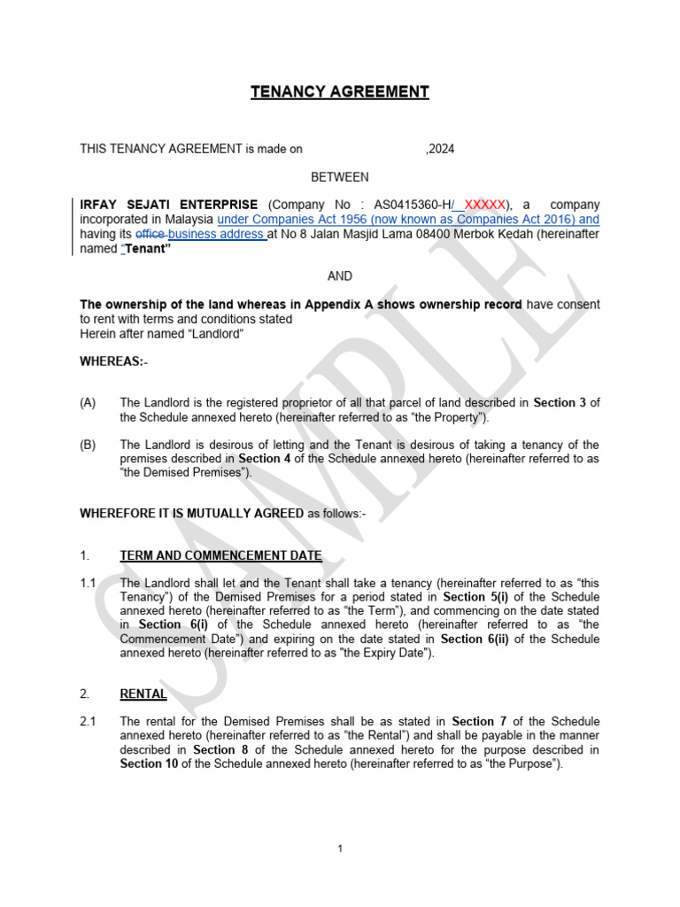 tenancy agreement template PDF Leasehold Estate Landlord