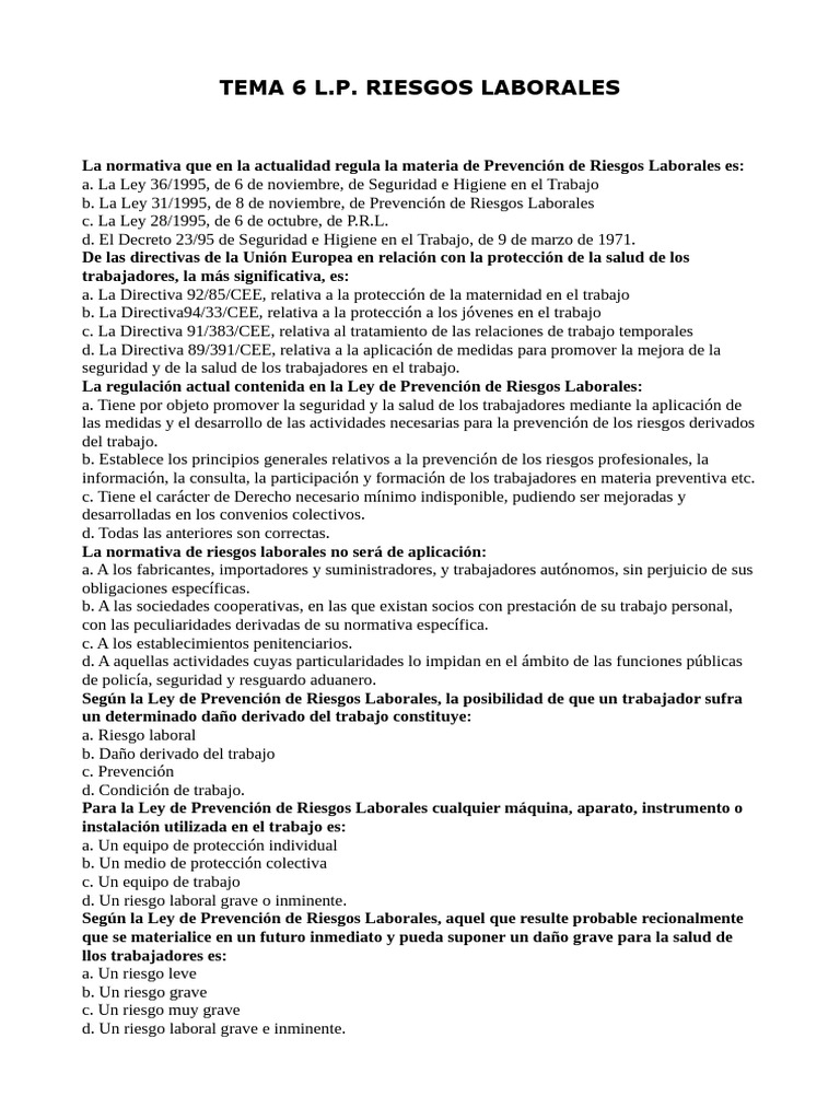 Normativa de Prevención de Riesgos Laborales | PDF | Seguridad y salud ...