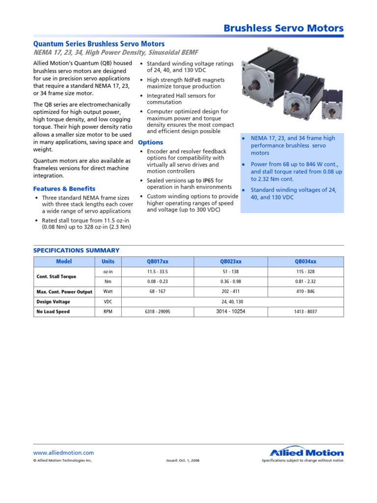 QB Series Housed BLDC Servo Motor R4 | PDF | Electrical Engineering ...
