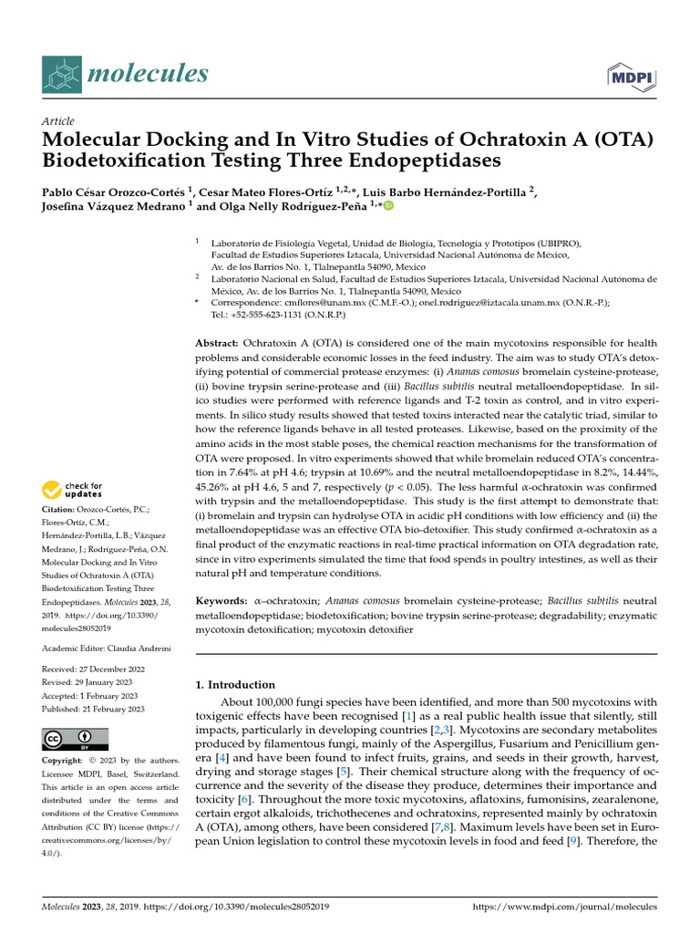 Molecular Docking and in Vitro Studies of OTA Biodetoxification Testing ...