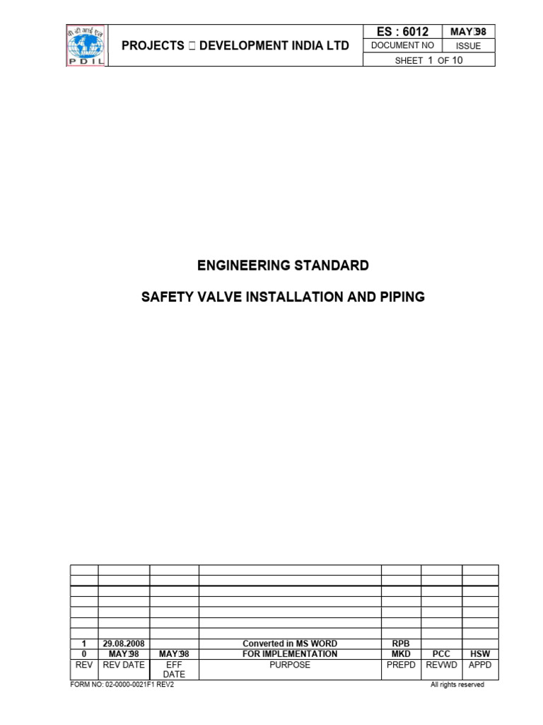 Safety Valve Installation Guidelines | PDF | Valve | Pipe (Fluid ...
