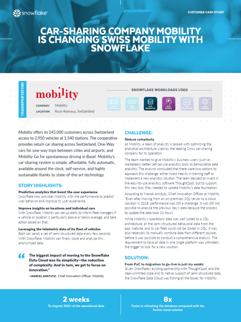 Car Sharing Company Mobility Is Changing Swiss Mobility With Snowflake