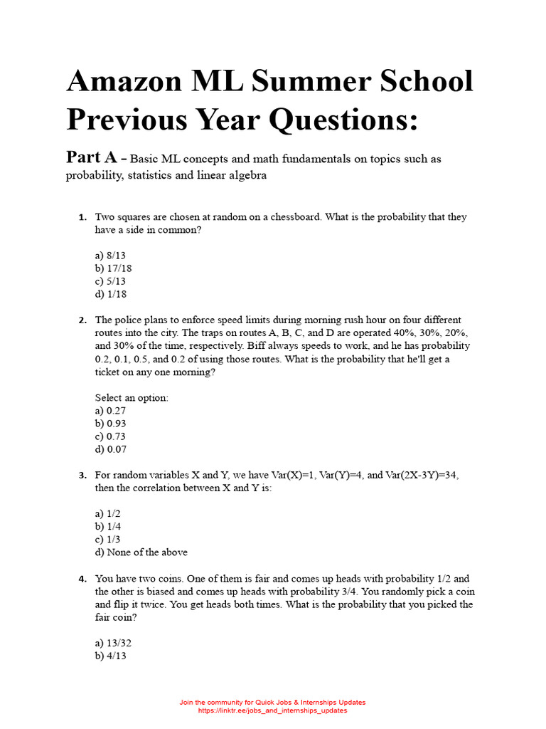 Amazon ML Summer School Previous Year Questions PDF Estimator