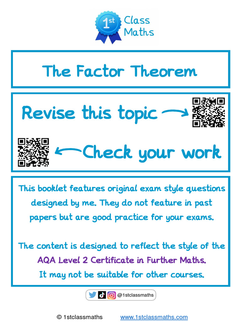 Factor Theorem Practice Questions | PDF | Mathematics | Mathematical ...