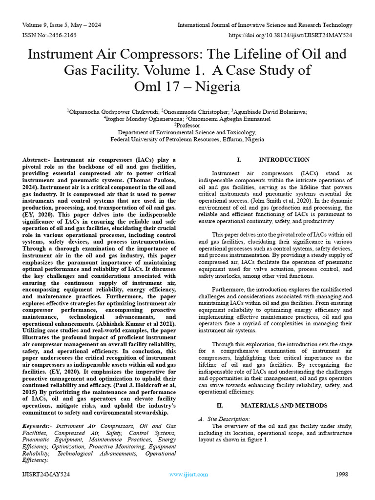 Instrument Air Compressors in Oil & Gas | PDF | Reliability Engineering ...