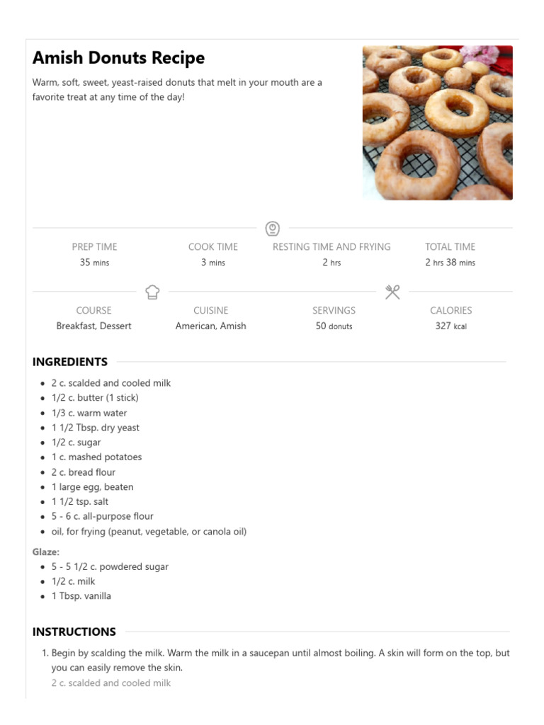 Amish Donut Recipe Guide | PDF | Doughnut | Fat