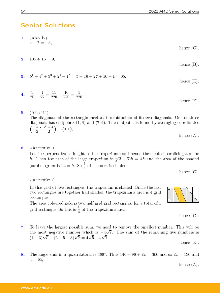2022 AMC Senior Solutions | PDF | Area | Square Root