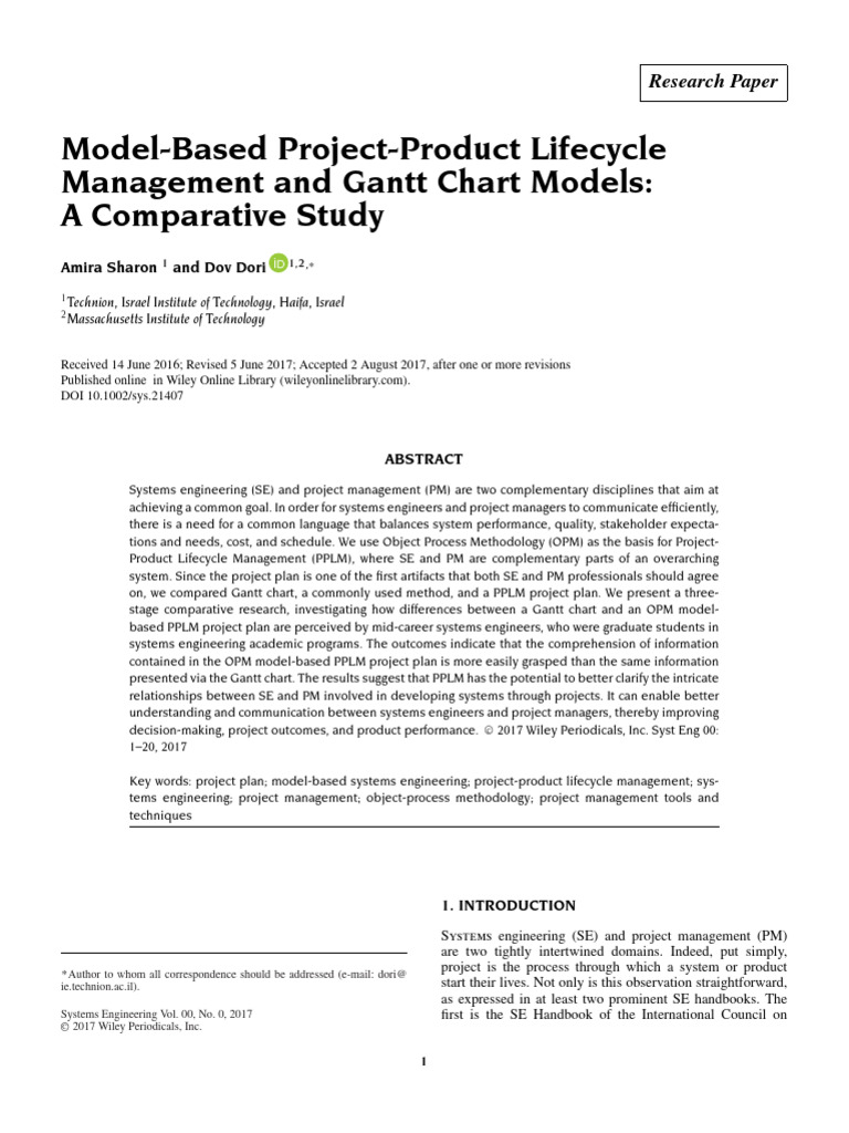 Model-Based Project-Product Lifecycle Management and Gantt Chart Models ...