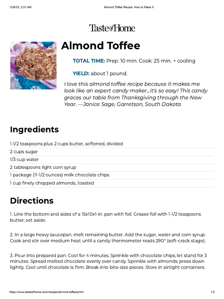 Easy Almond Toffee Recipe Guide | PDF