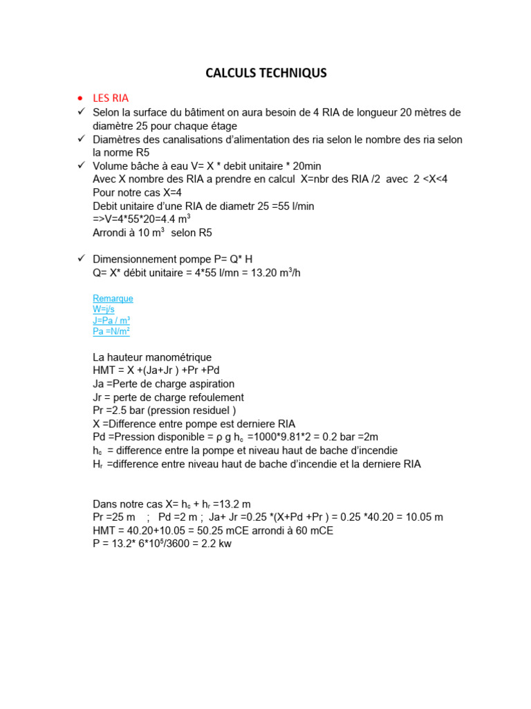 Dimensionnement des RIA pour incendie | PDF