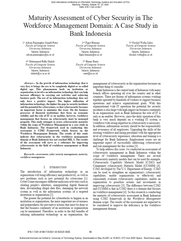 Cybersecurity Maturity Assessment at Bank Indonesia | PDF | Computer ...
