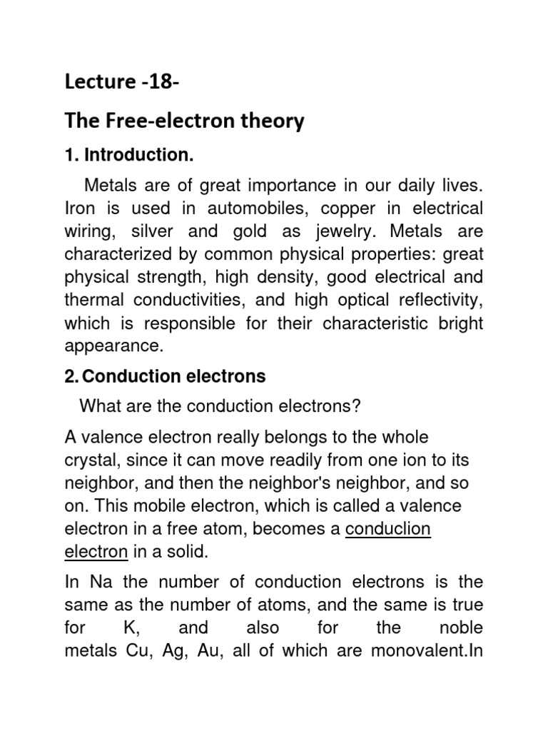 lecture-18-the-free-electron-theory-metals-are-of-great-importance