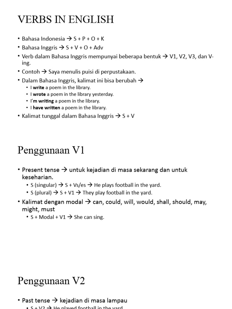 Verbs in English | PDF | Verb | Grammatical Tense