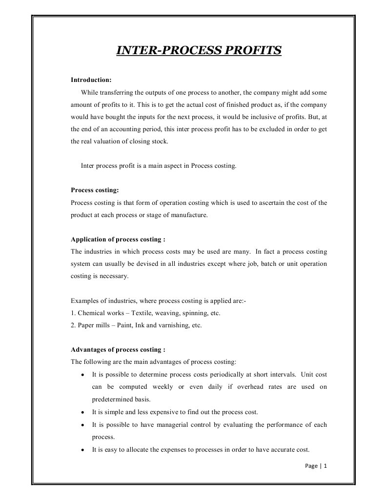 Inter Process Profits PDF Profit (Accounting) Prices