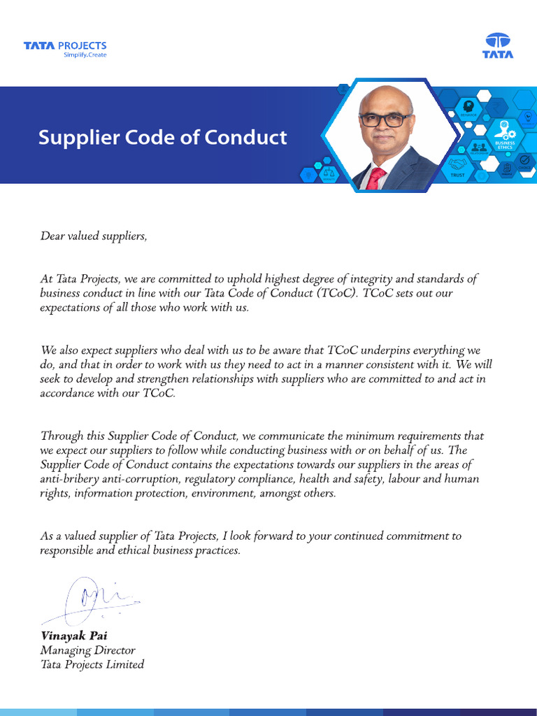 Tata Supplier Code of Conduct Overview | PDF | Conflict Of Interest ...