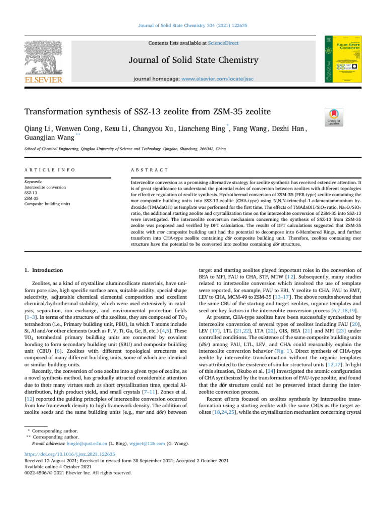 1 s2.0 S0022459621006800 Main | PDF | Zeolite | Catalysis