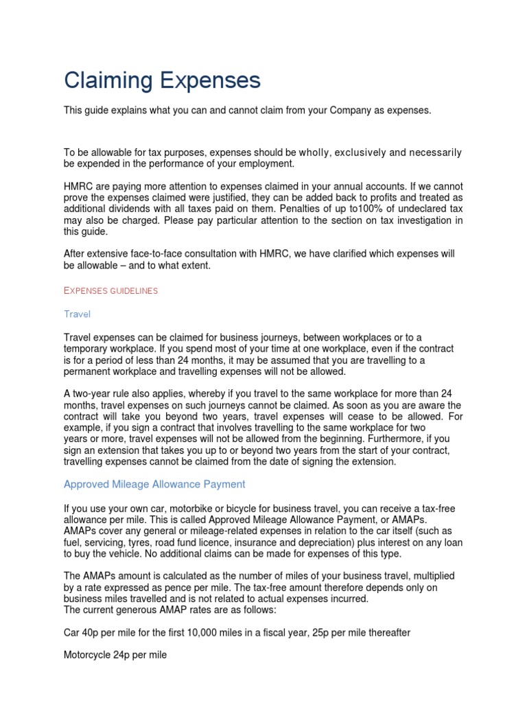 Guidance For Claiming Expenses PDF Expense Tax Return (United States)