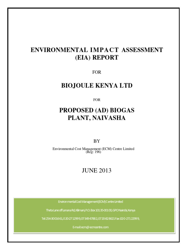 Environmental Impact Research For BIOJOULE KENYA LTD | PDF | Anaerobic ...
