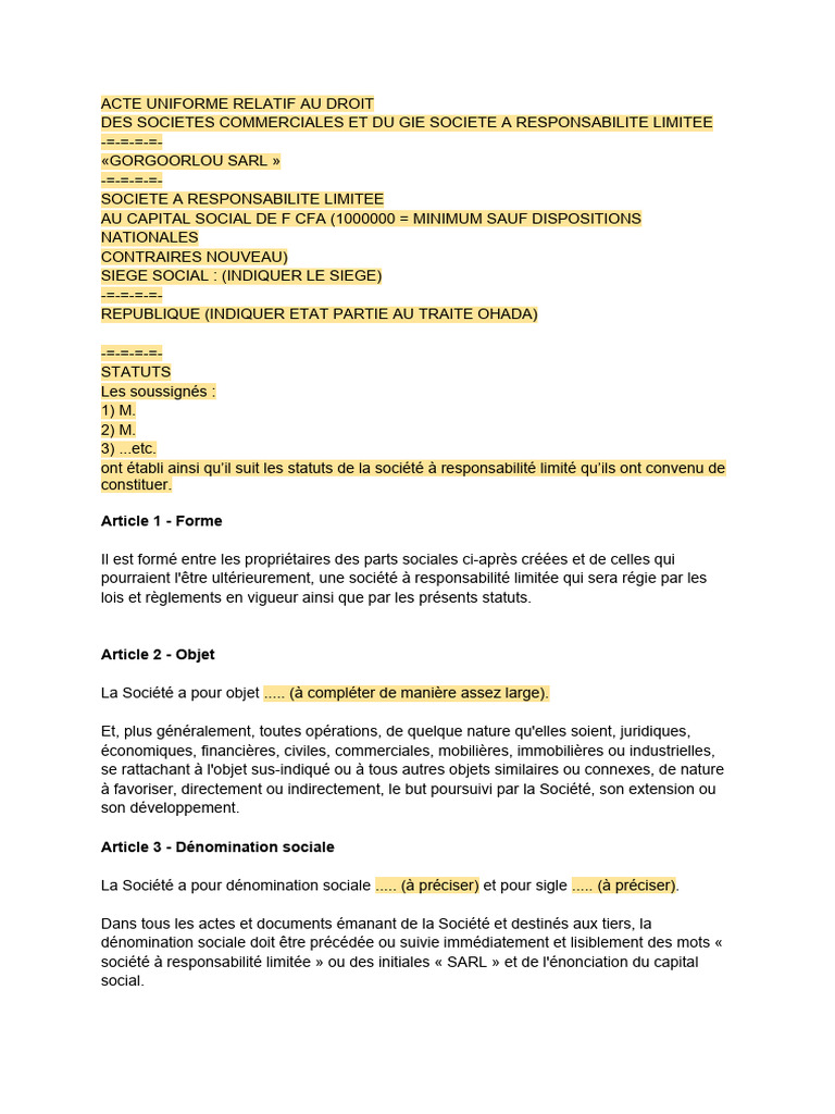 Modèle de statuts pour SARL | PDF | Répartition