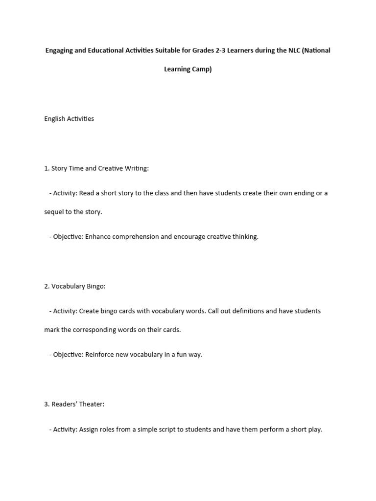 NLC Activities for Grades 2-3 Learners | PDF | Mathematics | Vocabulary