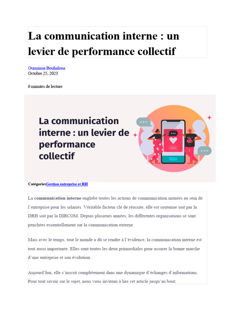 Communication interne : levier de performance | PDF | la communication ...