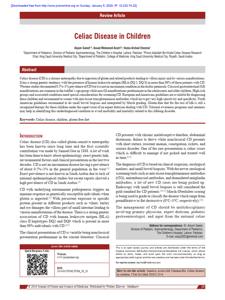 Celiac Disease in Children: Overview and Management | PDF | Autoimmune ...