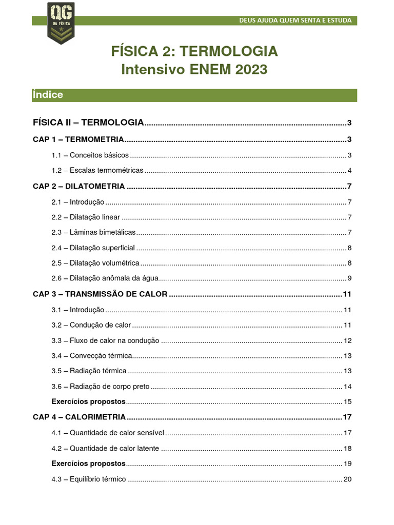 Intensivo Enem 2023 - Física 2 - Termologia | PDF | Calor | Temperatura