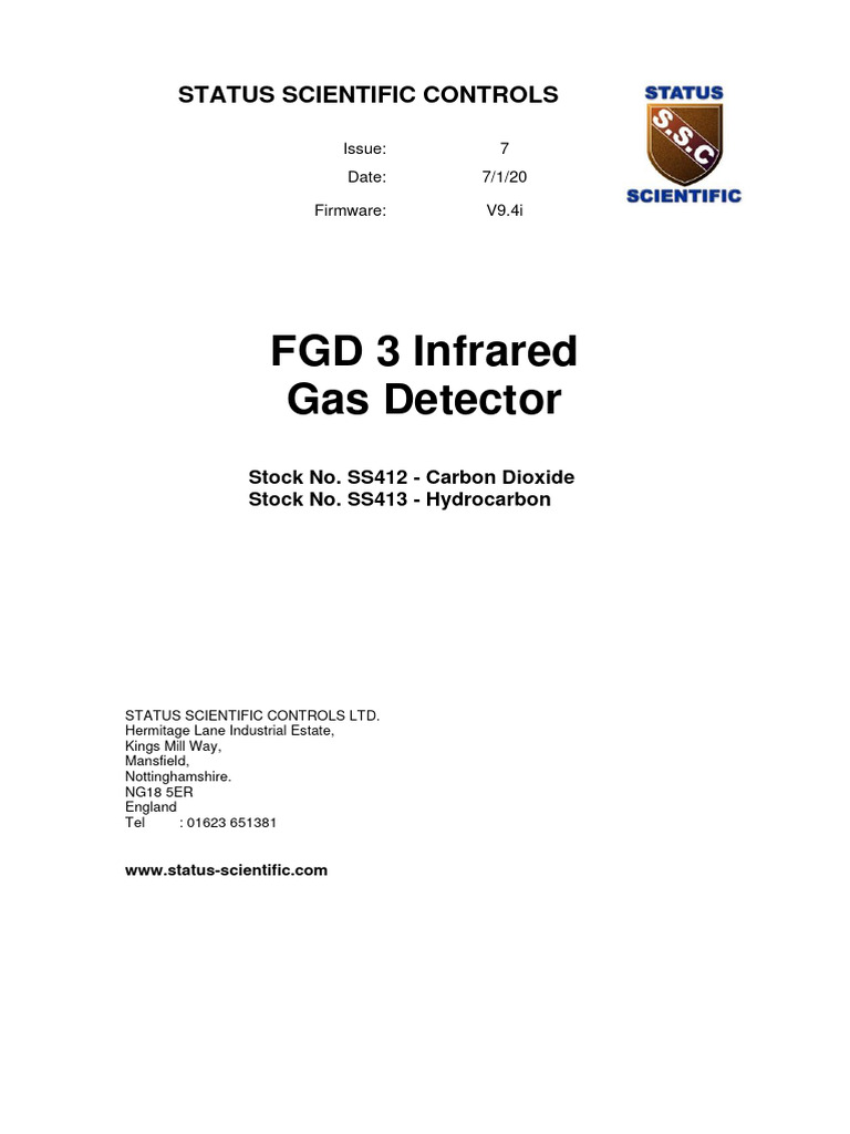 FGD3 Infrared Gas Detector Overview | PDF | Atmosphere | Occupational ...
