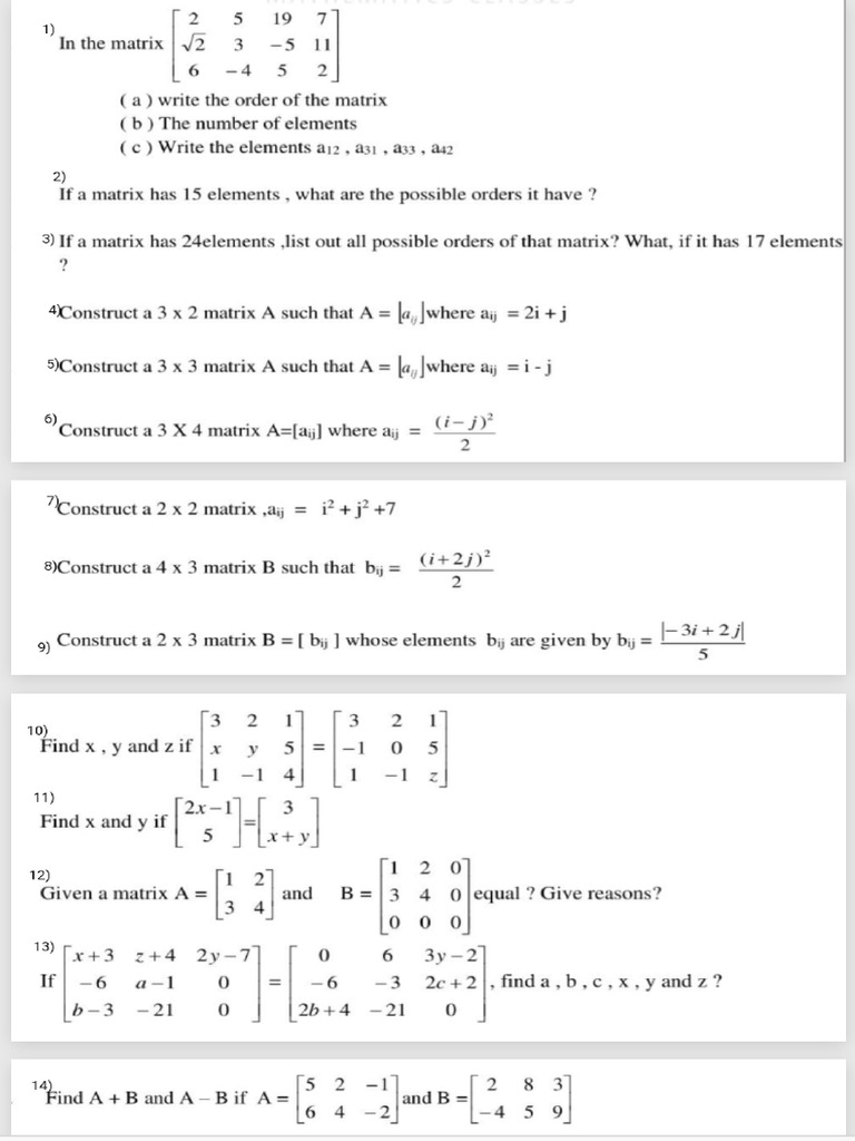 Class 12th Matrices & Determinants Worksheet | PDF