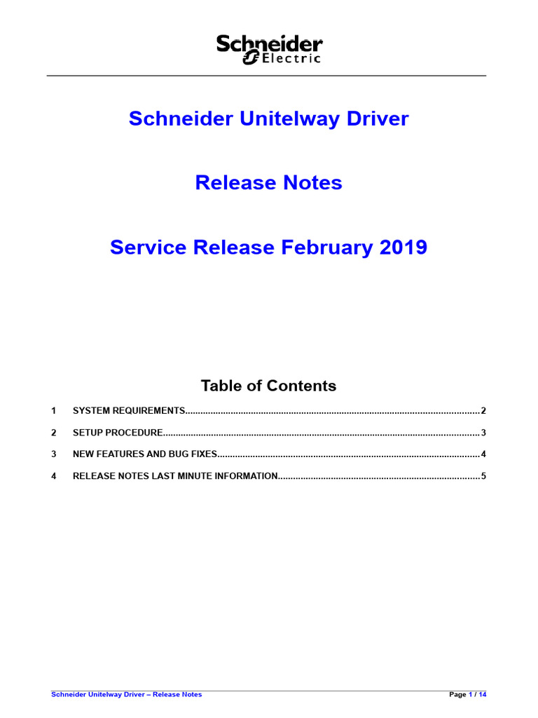 Schneider Unitelway Driver - Release Notes | PDF | Microsoft Windows ...