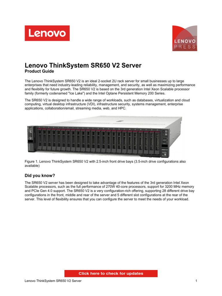 Lenovo ThinkSystem SR650 V2 Overview | PDF | Solid State Drive ...
