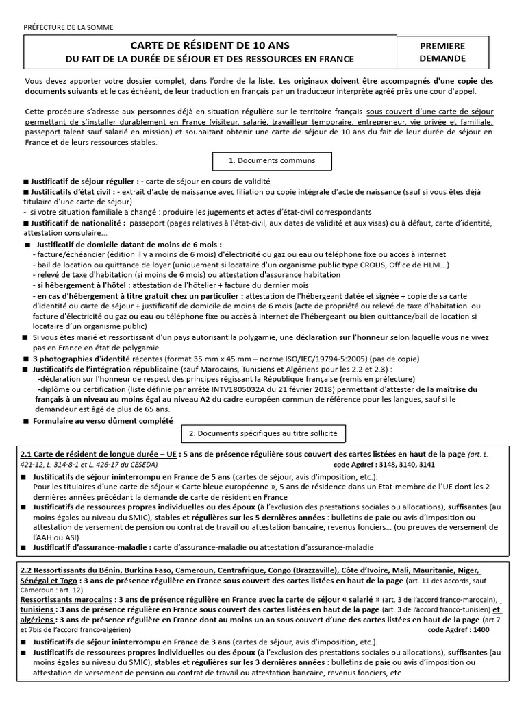 Demande de carte de résident 10 ans | PDF | Certificat de naissance ...