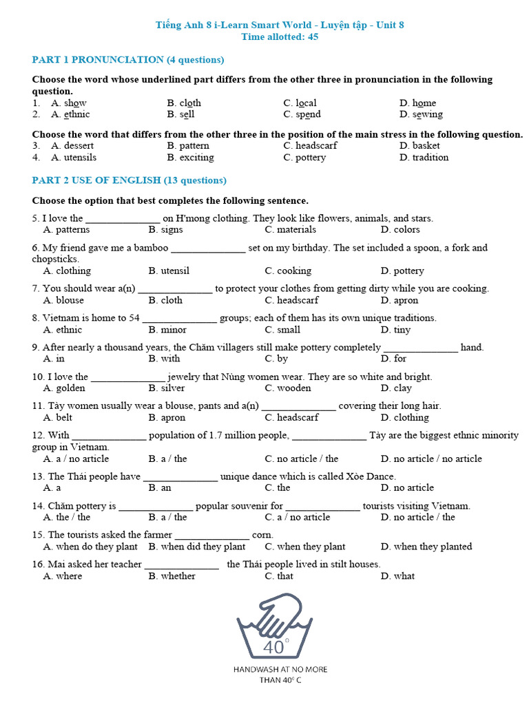 Tiếng Anh 8 i-Learn Smart World - Luyện tập - Unit 8 | PDF