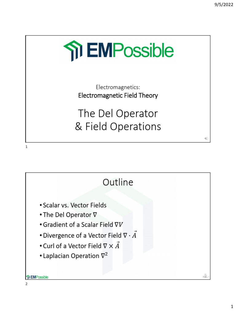 Electromagnetic Field Operations | PDF | Euclidean Vector | Gradient