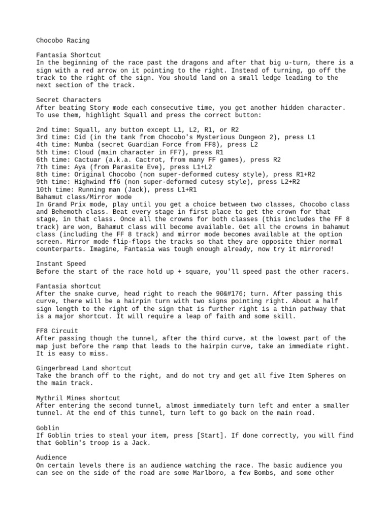Chocobo Racing | PDF