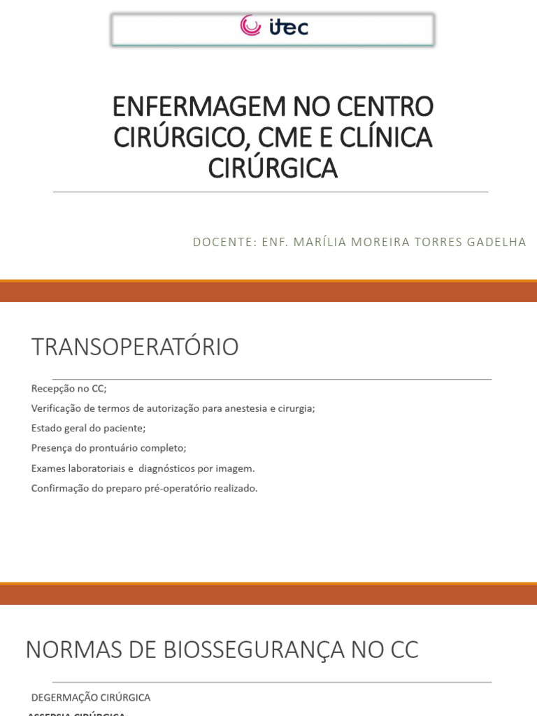Enfermagem No Centro Cirúrgico Cme E Clínica 4 Aula Pdf