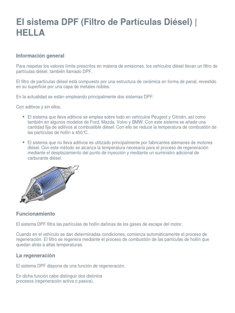 El Sistema Dpf Filtro De Particulas Diesel 9091 Descargar Gratis Pdf
